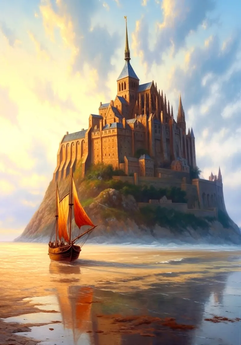 Mont Saint Michel Normandy Frankreich Leinwand mit Schattenfugenrahmen von Cyberpunk Canvas