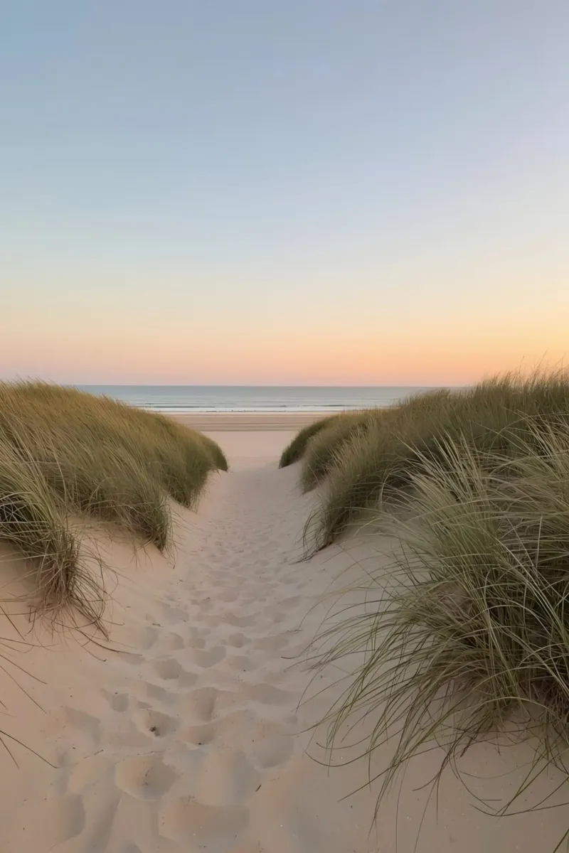 Sentiero delle dune della spiaggia al tramonto tela con Cornice a cassetta da DesignDoodle