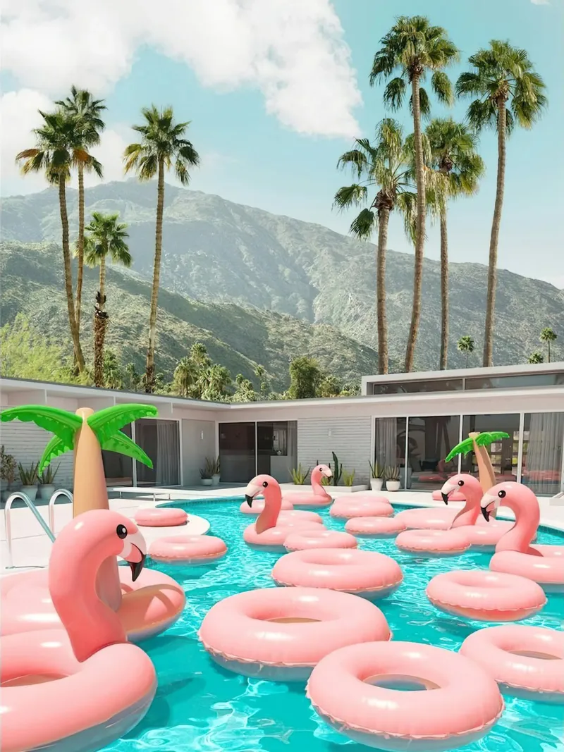 Flamingo Pool Party poster con telaio in legno da robertmotoiart