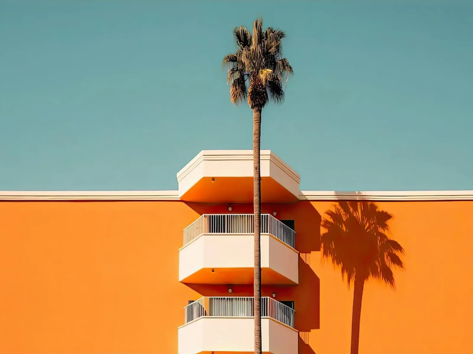 Hotel California Style Building With A Palm Summer poster con telaio in plastica da robertmotoiart