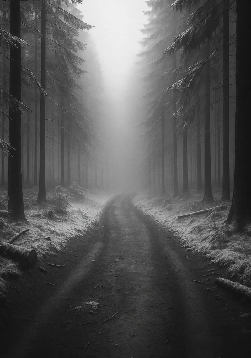 strada nella foresta fotografia in bianco e nero tela con Cornice a cassetta da roosses
