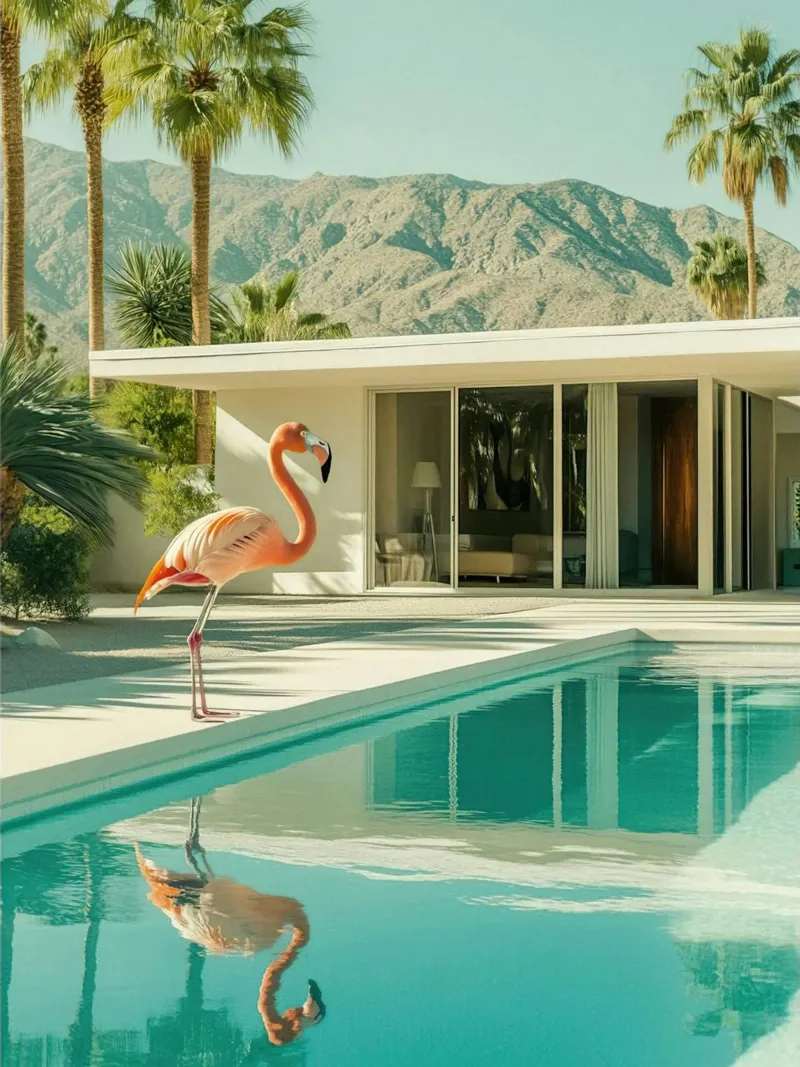 Palm Springs Flamingo poster con telaio in legno da lennytravers