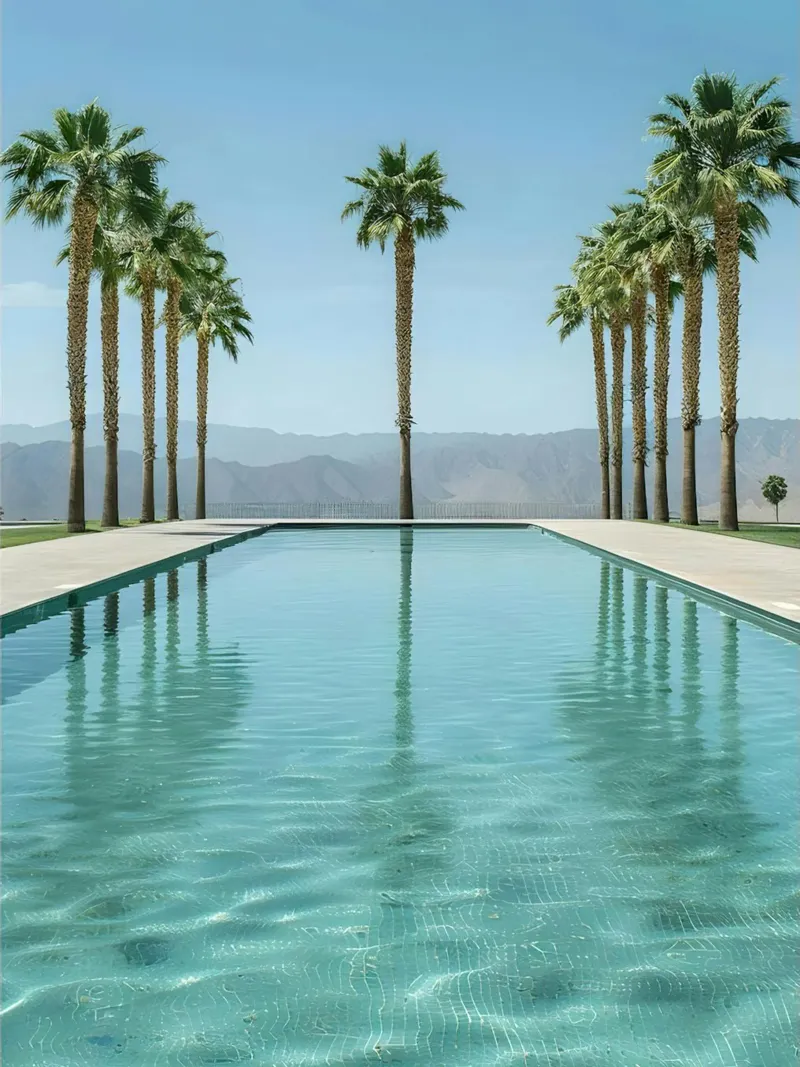Palm Trees In The Pool Leinwand mit Schattenfugenrahmen von Leonard Barreiro