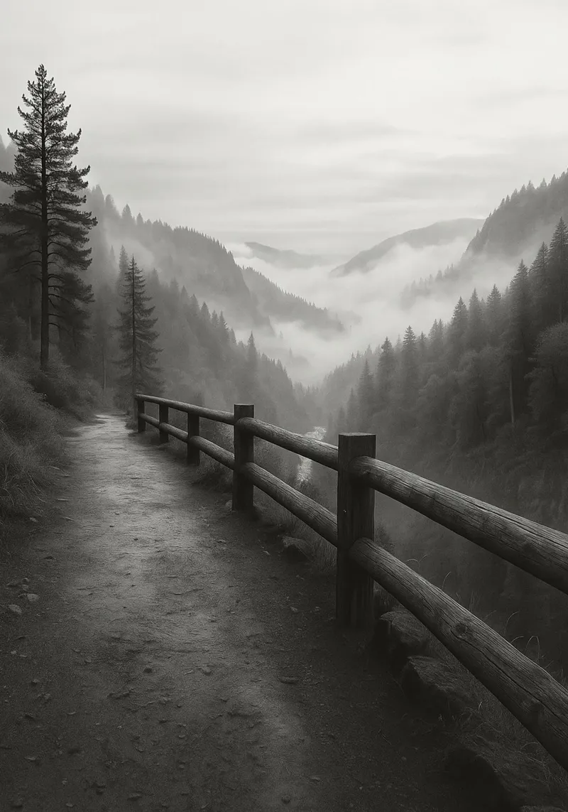 route au bord d'une falaise dans la forêt noir et blanc ph toile avec Caisse américaine de roosses