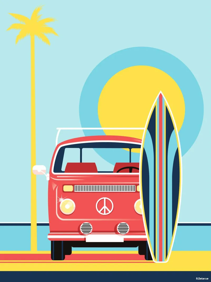 VW Combi T2 lienzo con Marco flotante de Raphaël Delerue