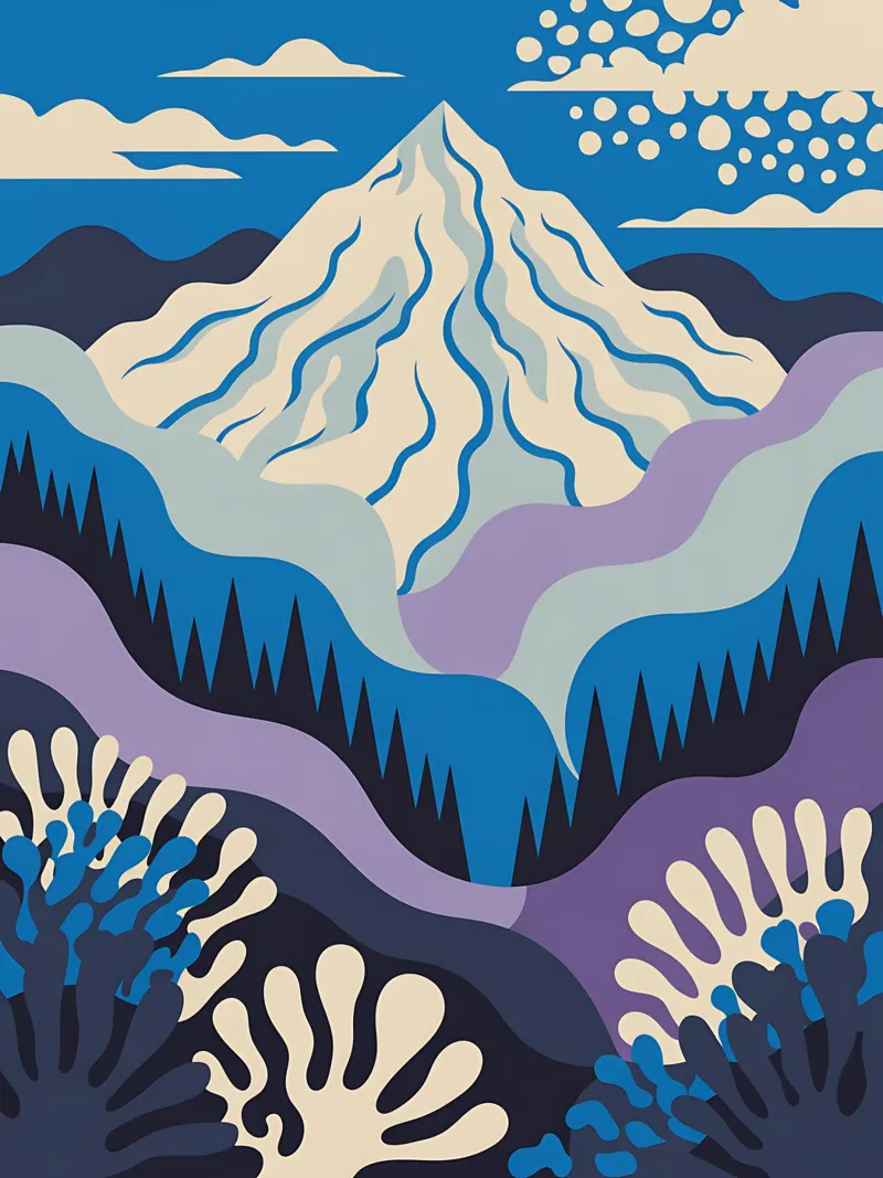 Montagna grafica con toni freddi poster con telaio in legno da Plain Thoughts