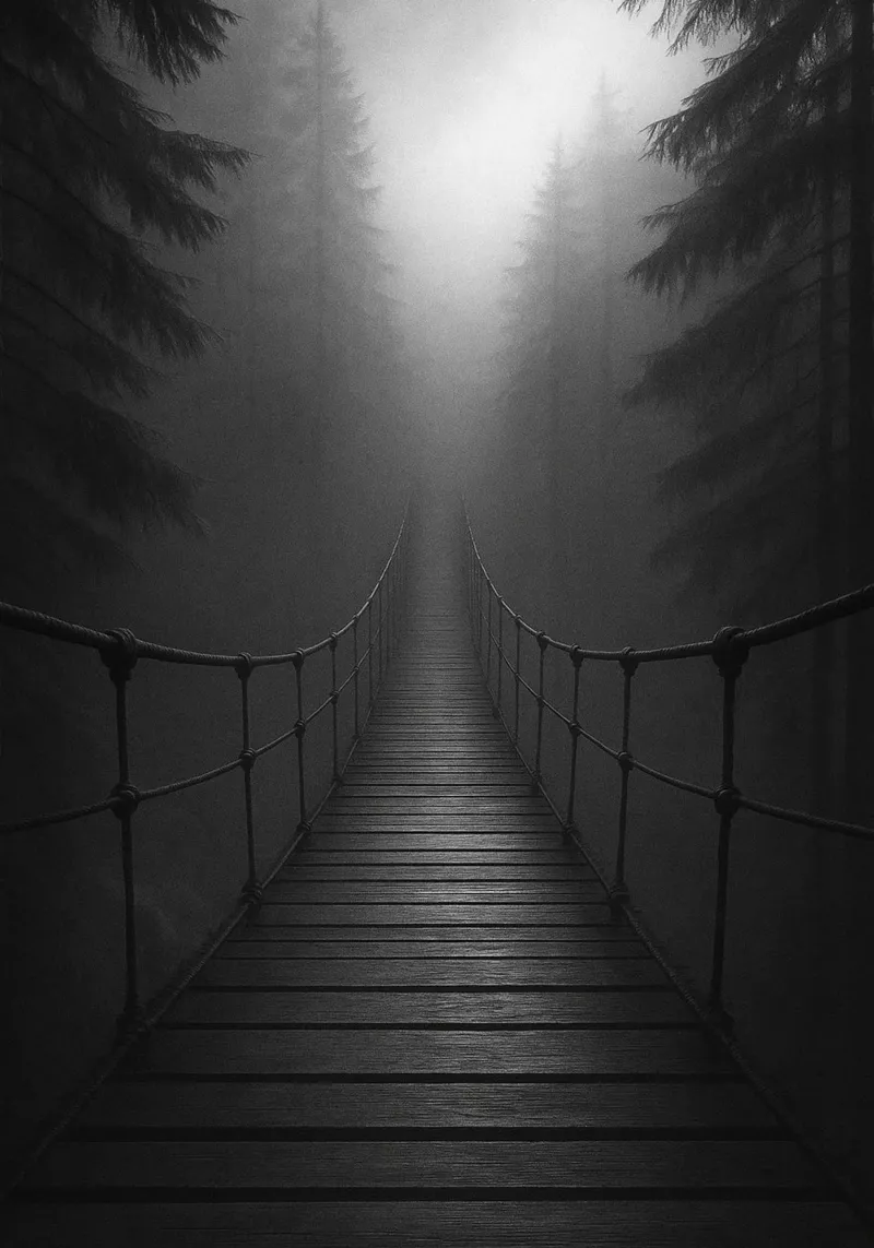 pont en bois dans la forêt photographie noir et blanc toile avec Caisse américaine de roosses