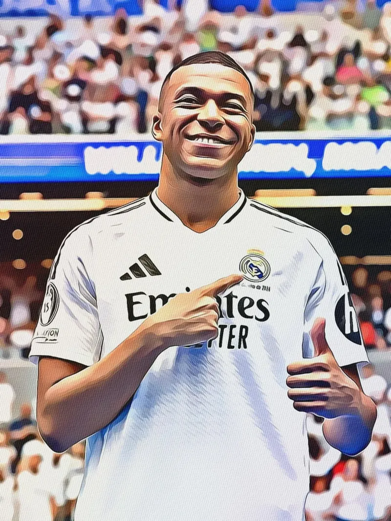 Kylian Mbappé Digitale Kunst Poster canvas met Baklijst van ArdanART