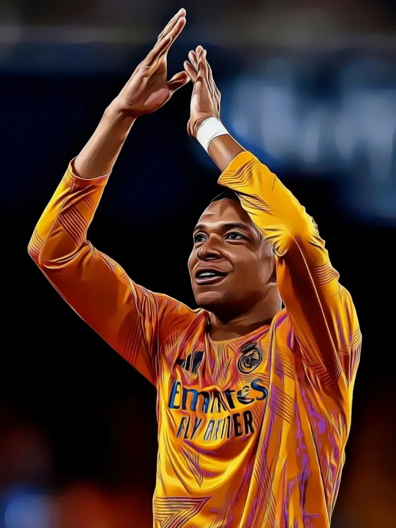 Kylian Mbappé Gele Trui Viering Digitale Kunst Poster canvas met Baklijst van ArdanART