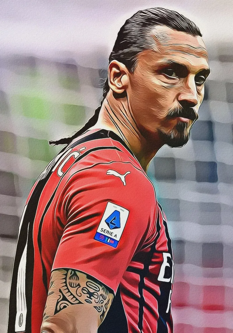 Zlatan Ibrahimović Intense Focus AC Milan Red Jersey canvas with Floater frame by ArdanART