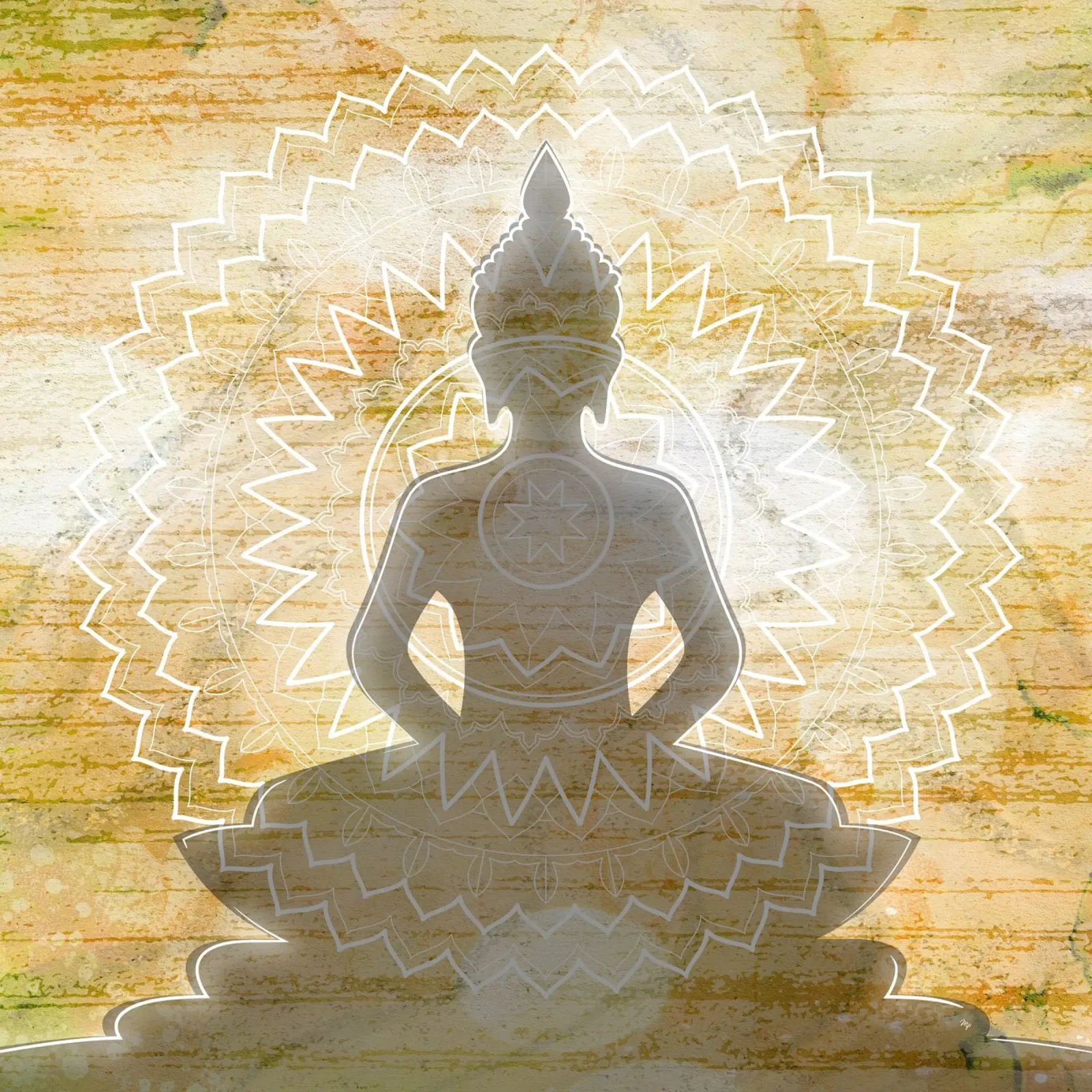 Mediterende Boeddha Silhouet canvas met Baklijst van Martina