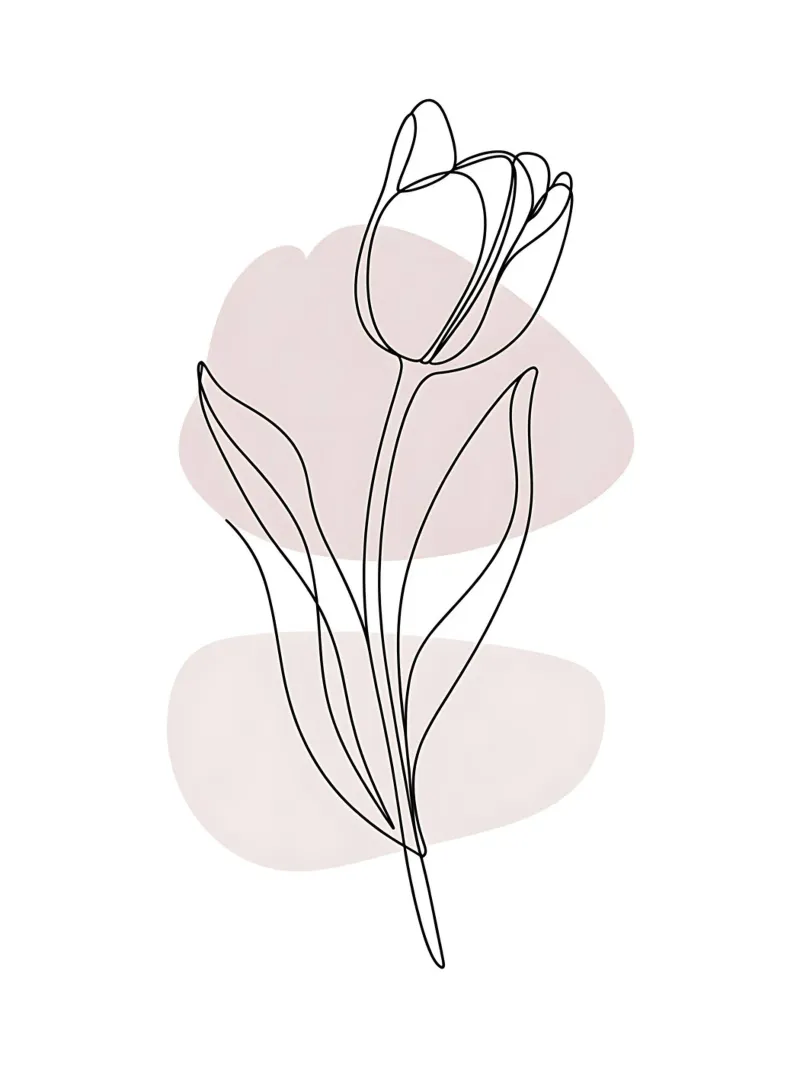 Tulipán moderno de línea continua y formas rosa nude lienzo con Marco flotante de Plain Thoughts