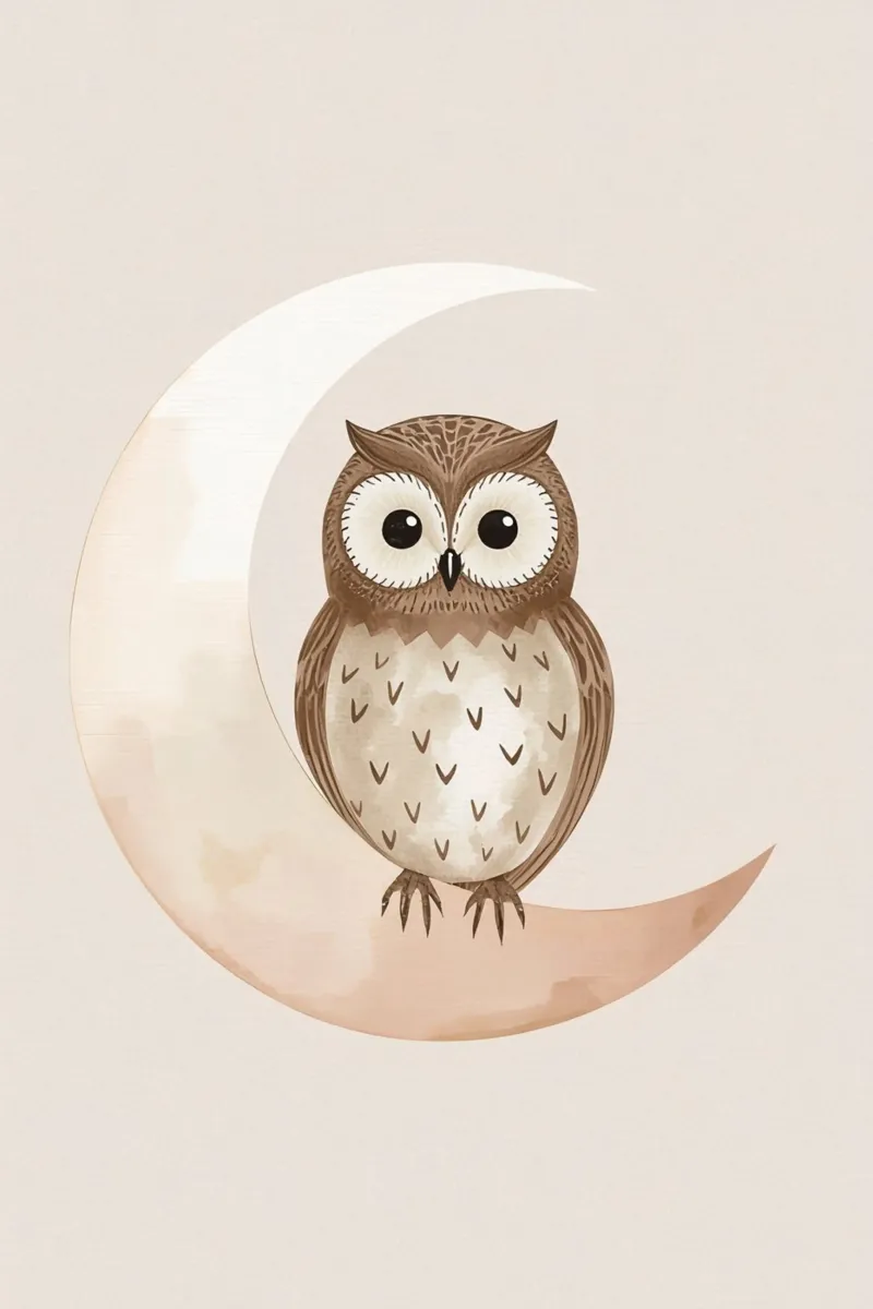 Cute Owl on The Moon canvas with Floater frame by DesignDoodle