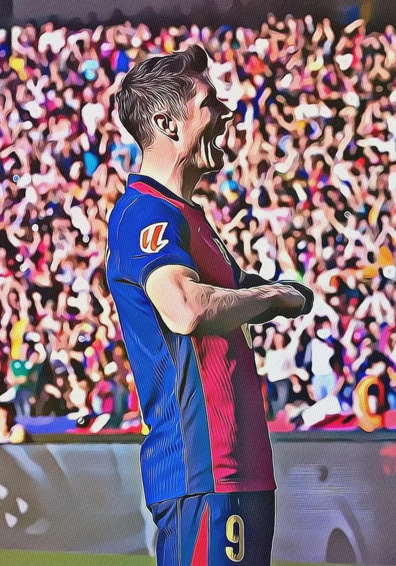Lewandowski Iconic Celebration Barcellona Maglia Numero 9 Pos poster con telaio in alluminio da ArdanART