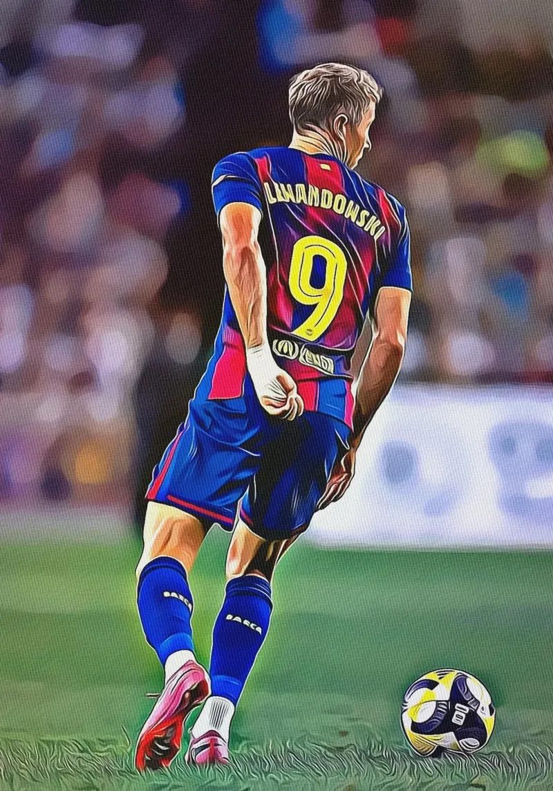 Lewandowski vista posteriore Maglia Barcellona numero 9 Poster tela con Cornice a cassetta da ArdanART