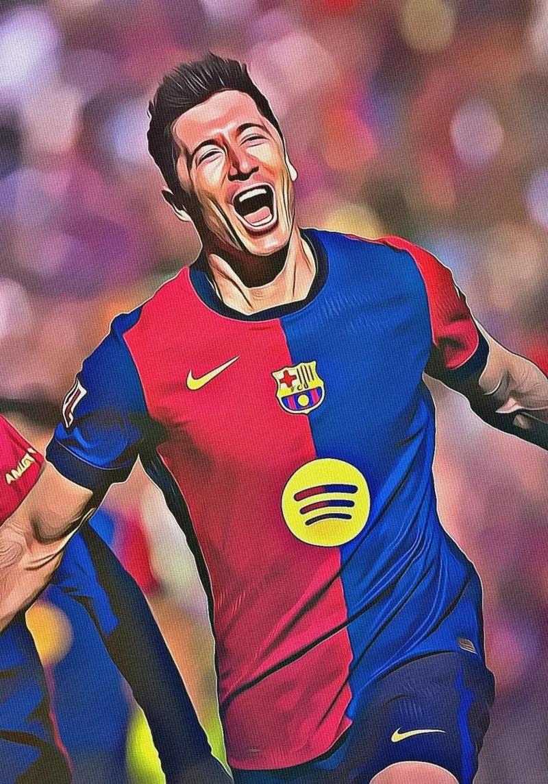 Poster della maglia del Barcellona con celebrazione del gol di Lewandowski poster da ArdanART