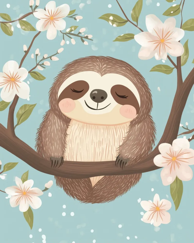 Whimsical Sloth canvas with Floater frame by Happy Littles