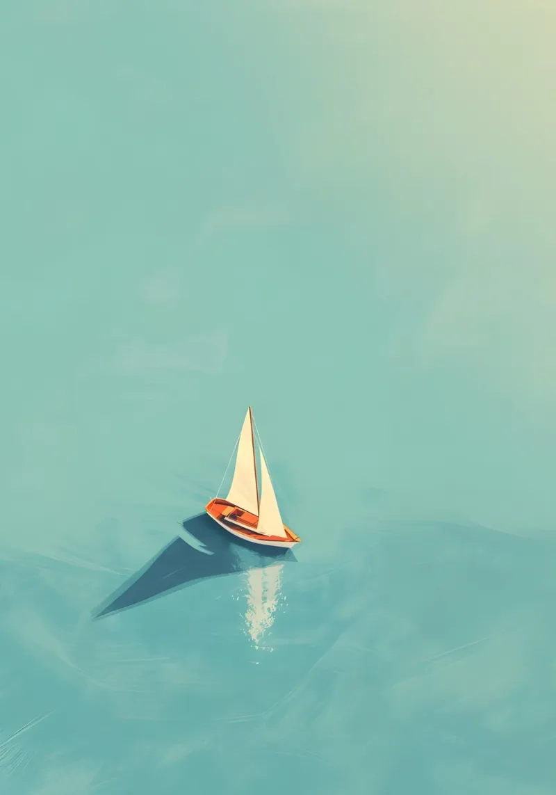 Barca a vela in solitaria su un mare calmo, arte serena poster con telaio in legno da dawnthesea