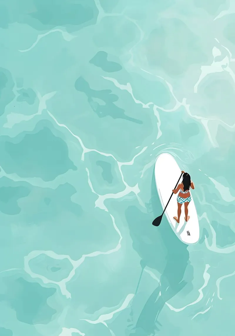 Paddleboarder aereo, arte dell'oceano sereno tela con Cornice a cassetta da dawnthesea