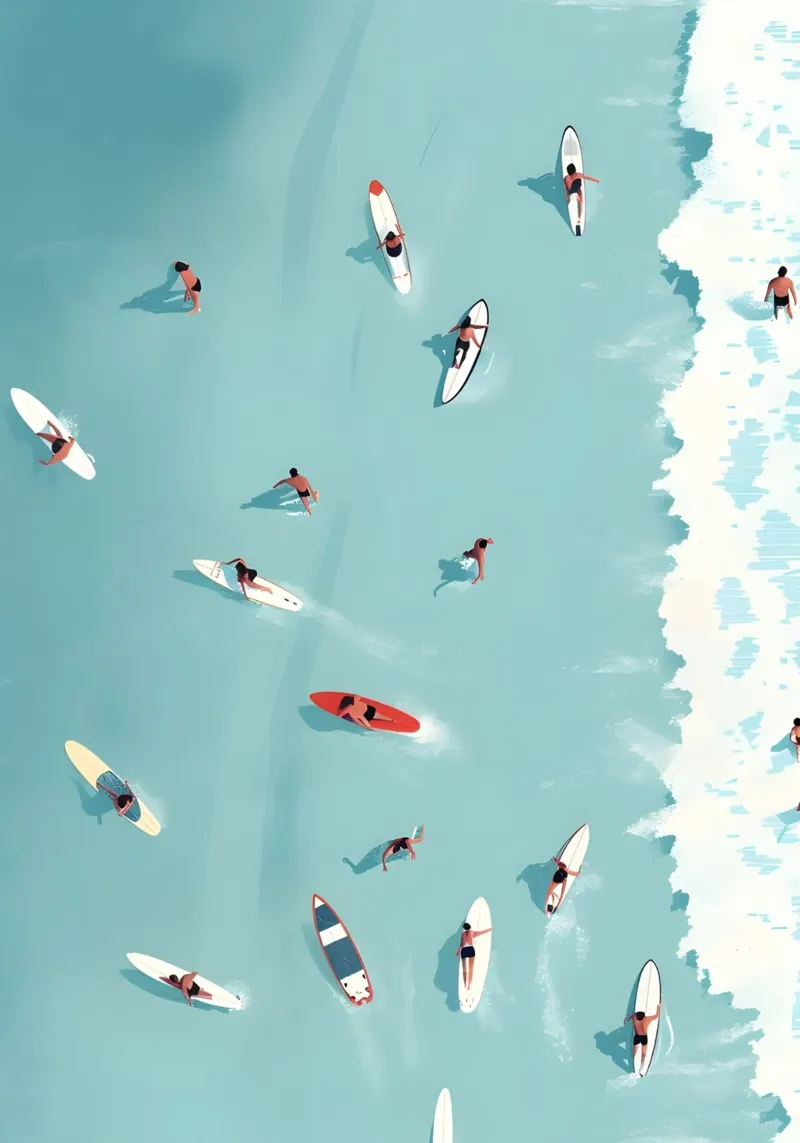 Aerial Surf View, Minimalist Surf Art canvas with Floater frame by dawnthesea