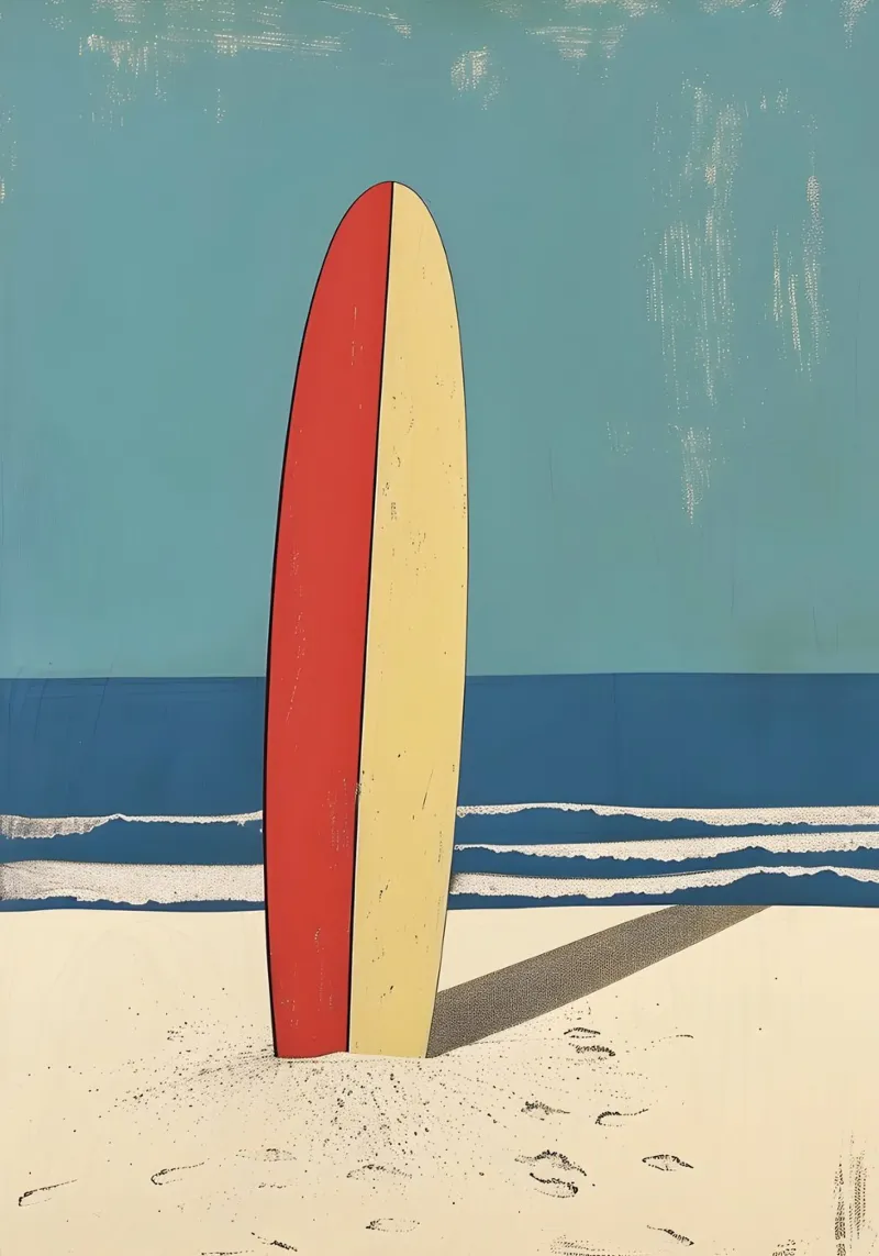 Retro Surfboard, Minimalist Beach Art canvas with Floater frame by dawnthesea