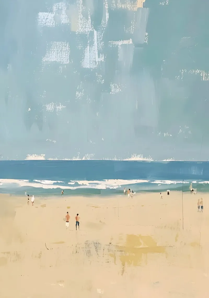 Impressionist Beach Scene, Coastal Art Print canvas with Floater frame by dawnthesea