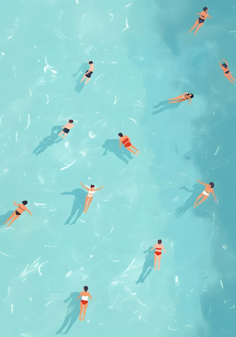 Zwembadzwemmers in de lucht, moderne zomerkunst canvas met Baklijst van dawnthesea