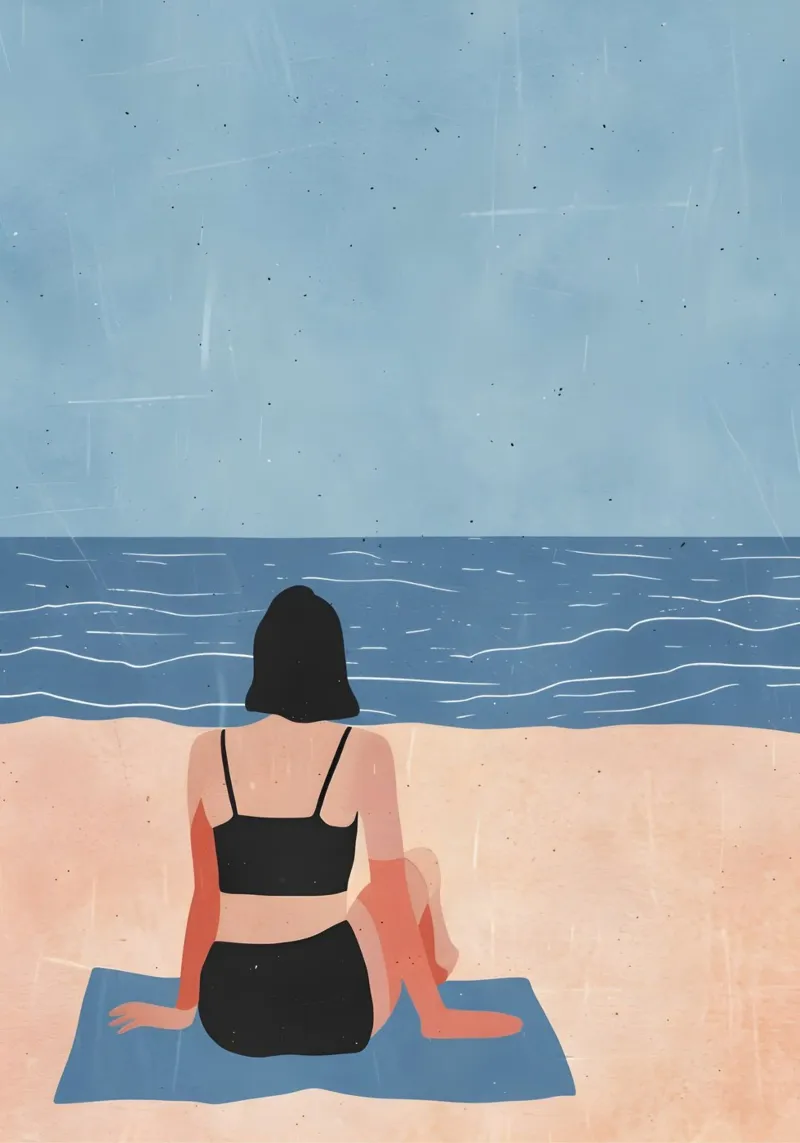 Solo-zonnebader, minimalistische strandkunst canvas met Baklijst van dawnthesea