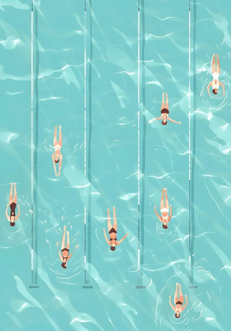 Luftaufnahme von Schwimmern, Abstrakte Pool Kunst Leinwand mit Schattenfugenrahmen von dawnthesea