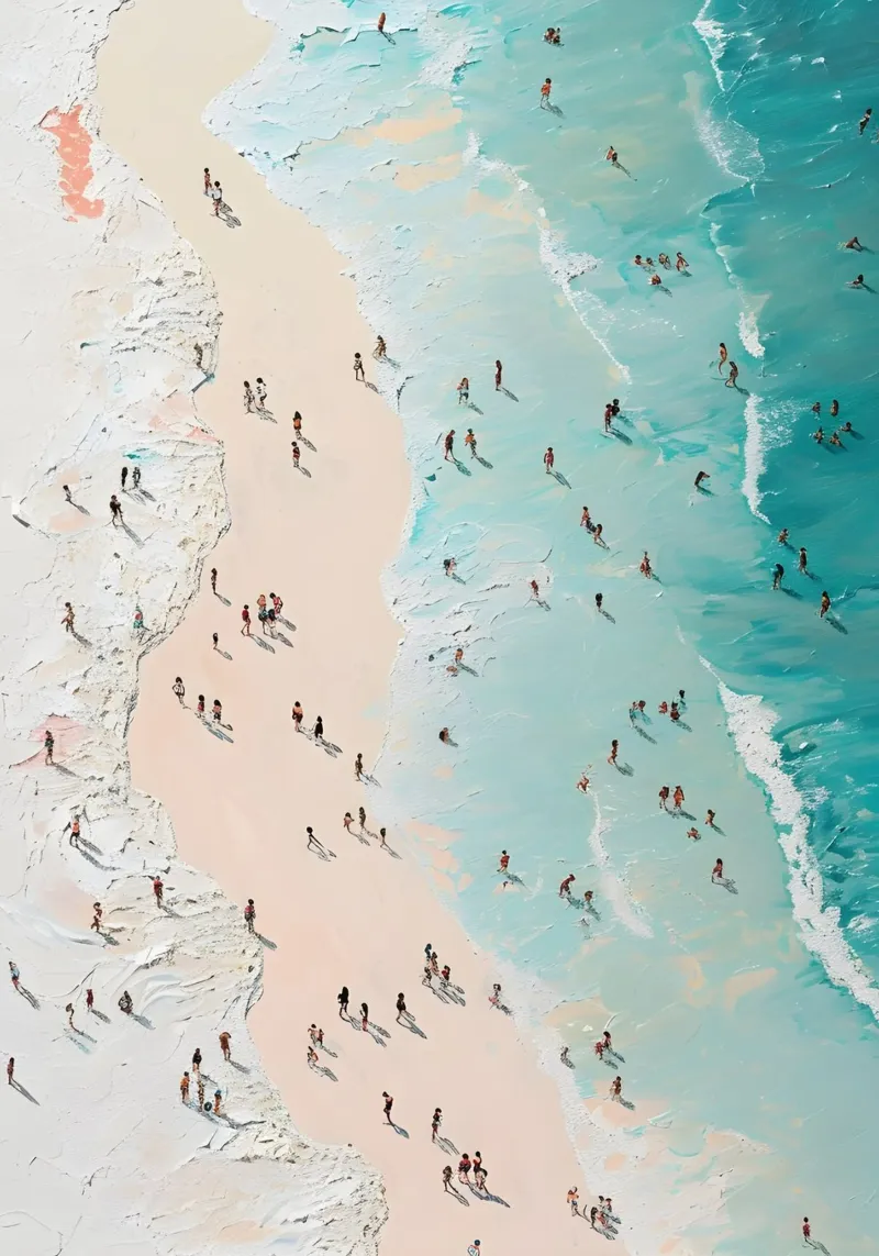 Strand in de lucht, kustschilderij met textuur canvas met Baklijst van dawnthesea