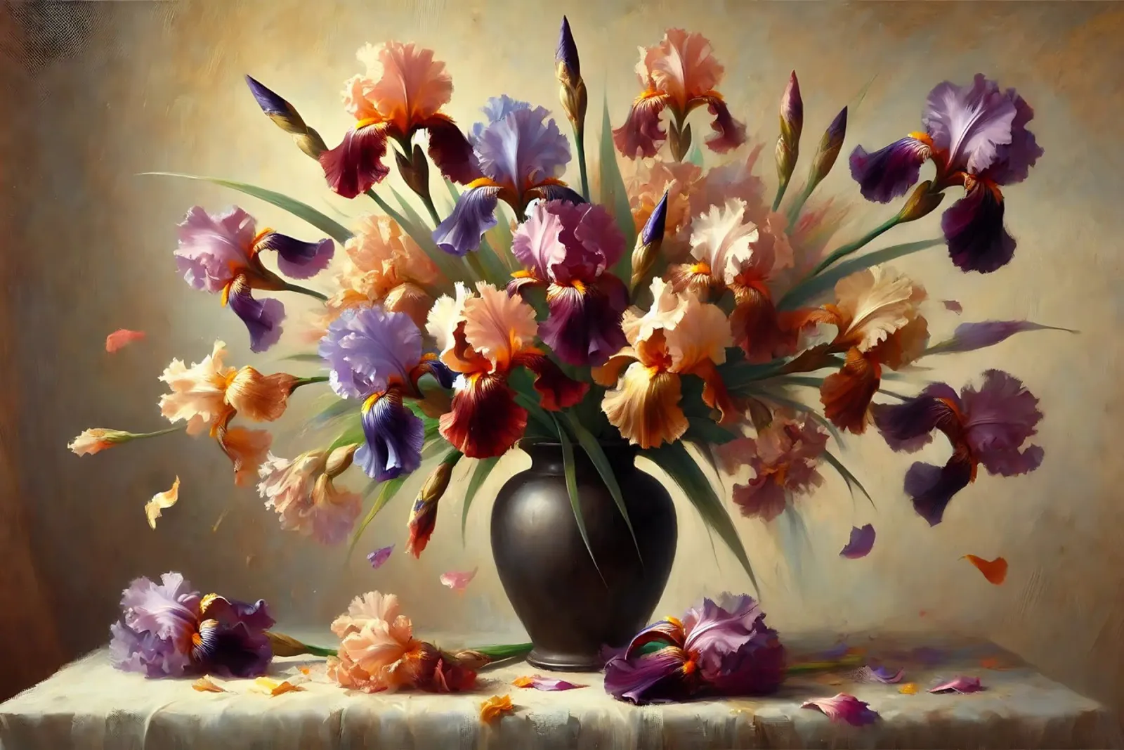 Bouquet di iris vittoriano poster con telaio in alluminio da VintageBotanics