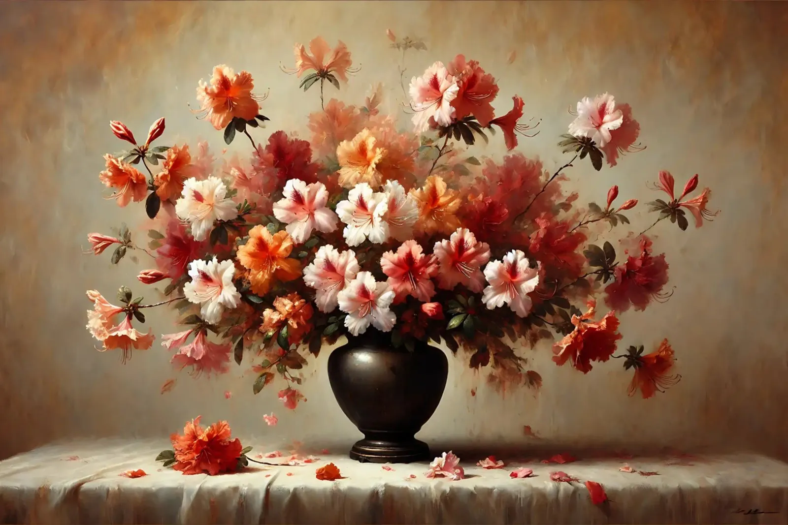 Ramo de azaleas victorianas lienzo con Marco flotante de VintageBotanics