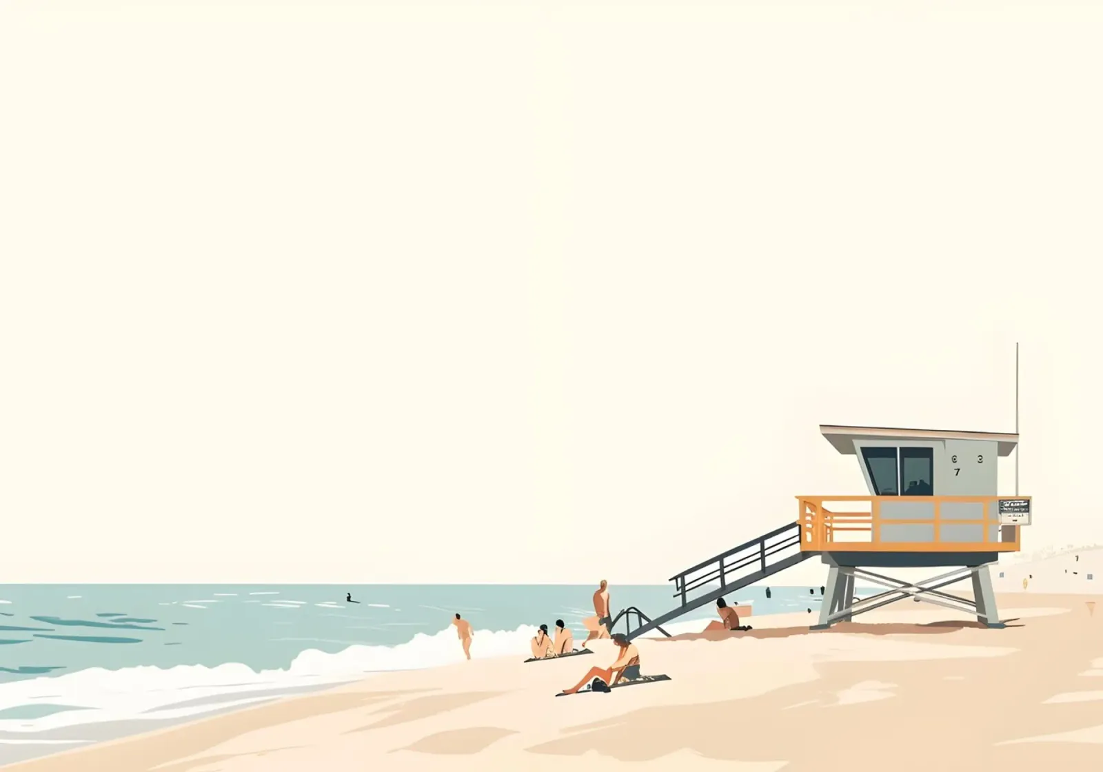 Minimalistischer Rettungsschwimmerturm, Sommerstrand Leinwand mit Schattenfugenrahmen von dawnthesea