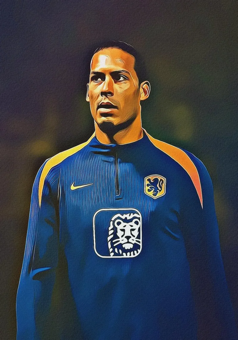 Virgil van Dijk Netherlands Training Top Portrait canvas met Baklijst van ArdanART