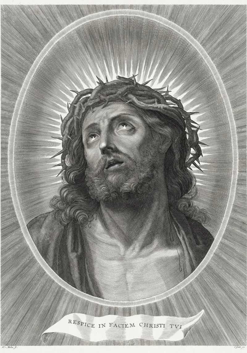 Head of Christ looking up with crown of thorns carta hahnemühle da vintageshop