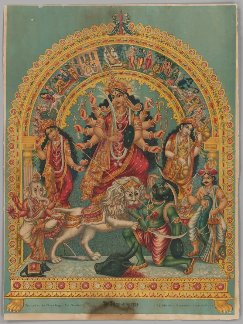 Shri Shri Durga India poster con telaio in plastica da vintageshop