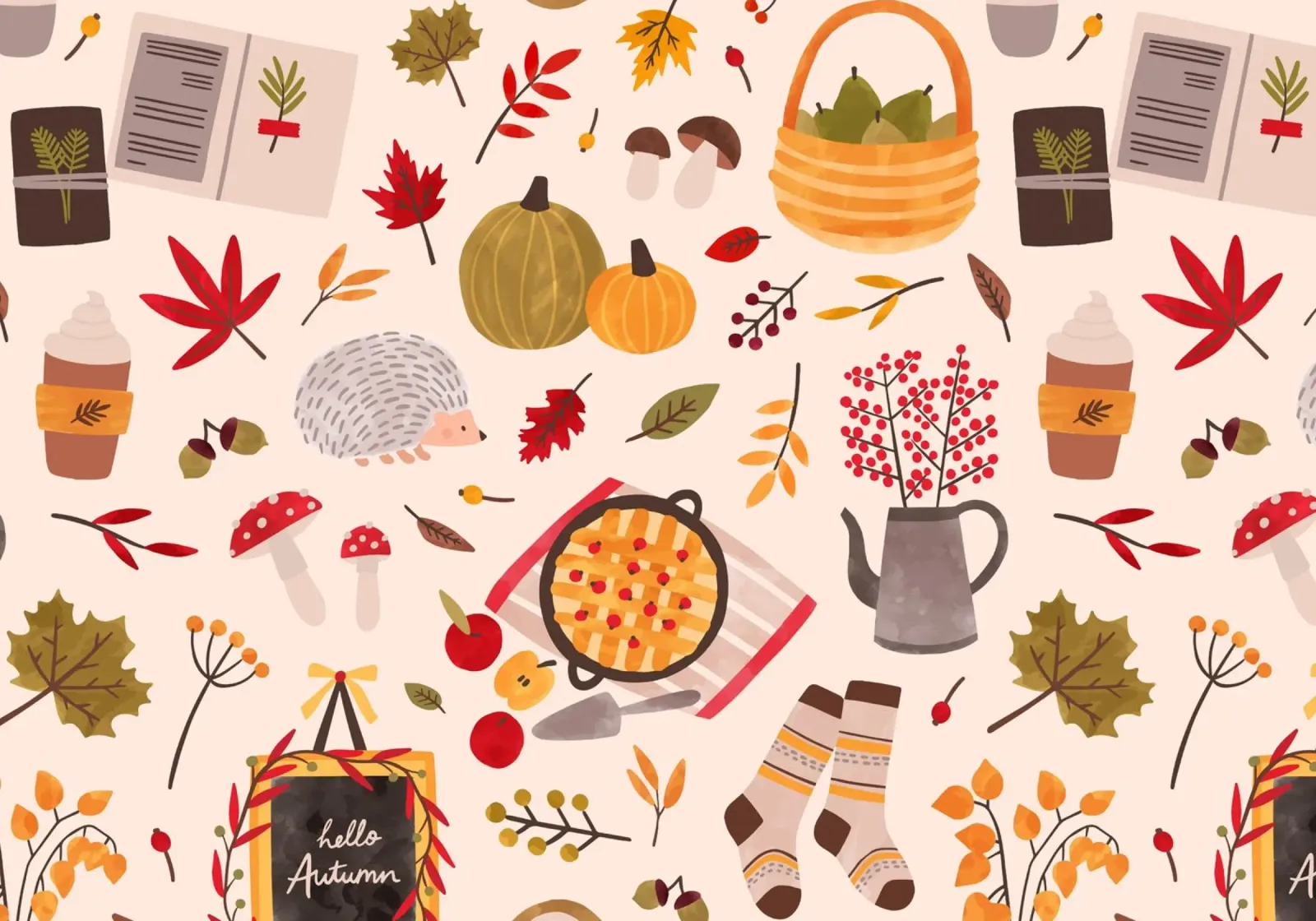 Herbst Ernte Nahtlose Muster - Herbst Vibes Kunst Leinwand mit Schattenfugenrahmen von vintagepod
