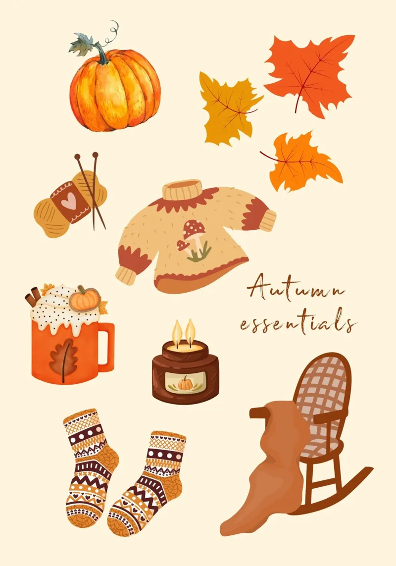 Autumn Essentials - Gemütliche Herbststimmung Illustration Leinwand mit Schattenfugenrahmen von vintagepod