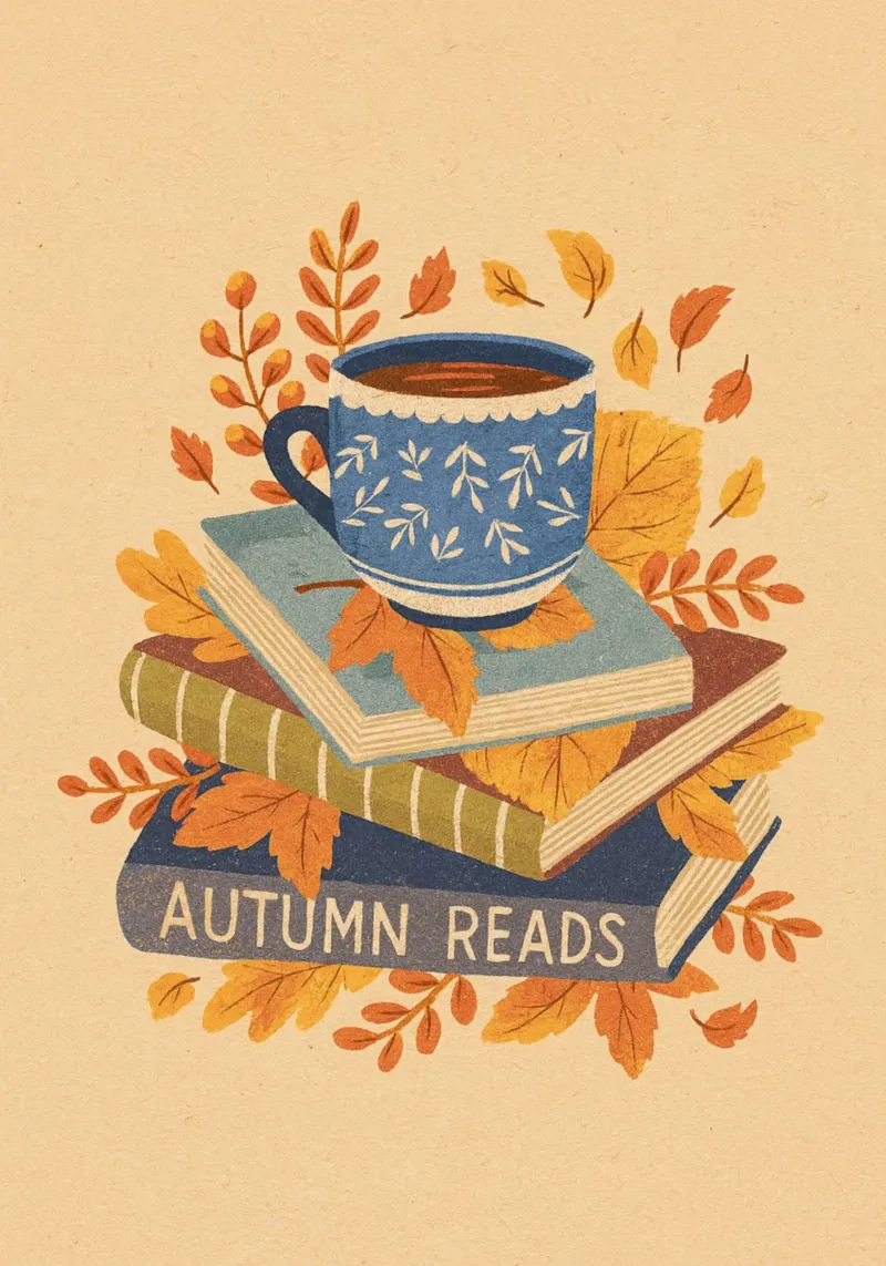"Illustrazione del libro e del tè "Letture d'autunno tela con Cornice a cassetta da vintagepod