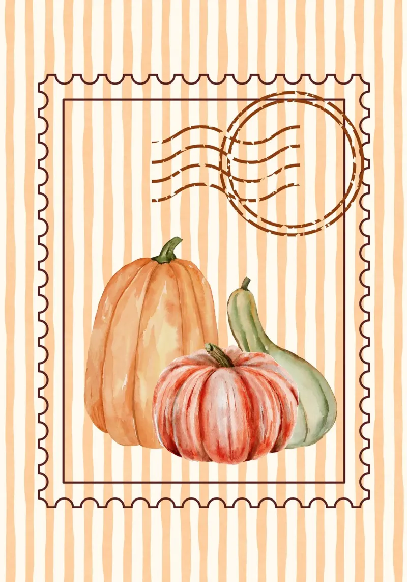 Zucca e zucca: timbro d'epoca e acquerello d'autore poster da vintagepod