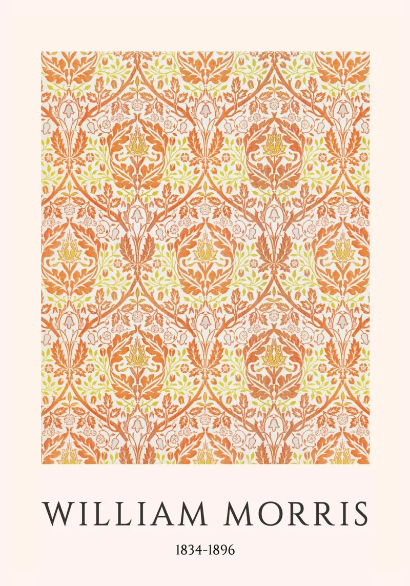 William Morris Arts & Crafts Pompoen Bloemendruk canvas met Baklijst van vintagepod