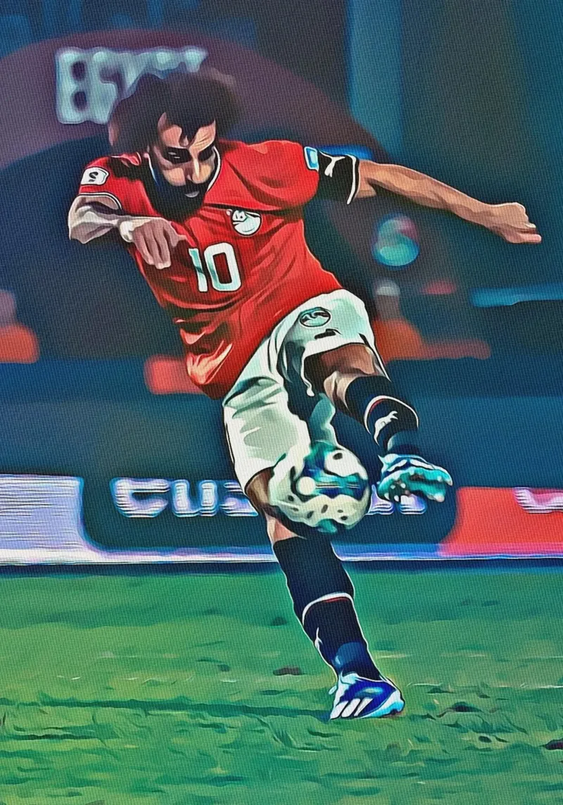 Poster d'azione della squadra egiziana con il numero 10 di Mohamed Salah tela con Cornice a cassetta da ArdanART