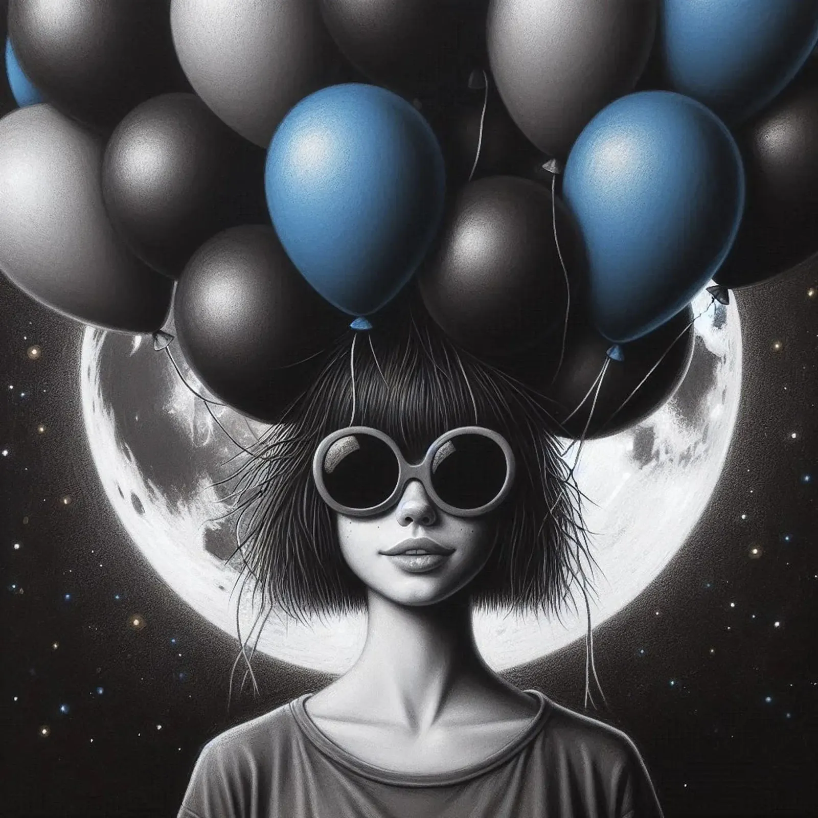 Ragazza con palloncini tela con Cornice a cassetta da BenCoStyle