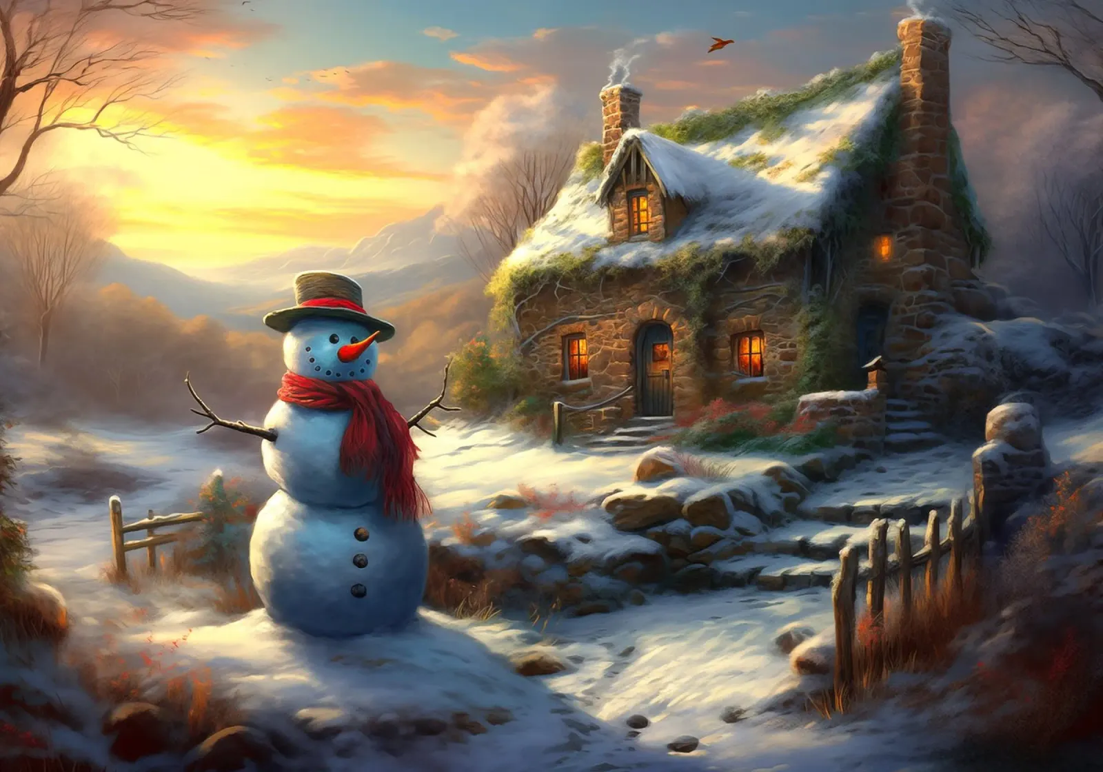 Pupazzo di neve di Natale poster con telaio in alluminio da Stellar Creative