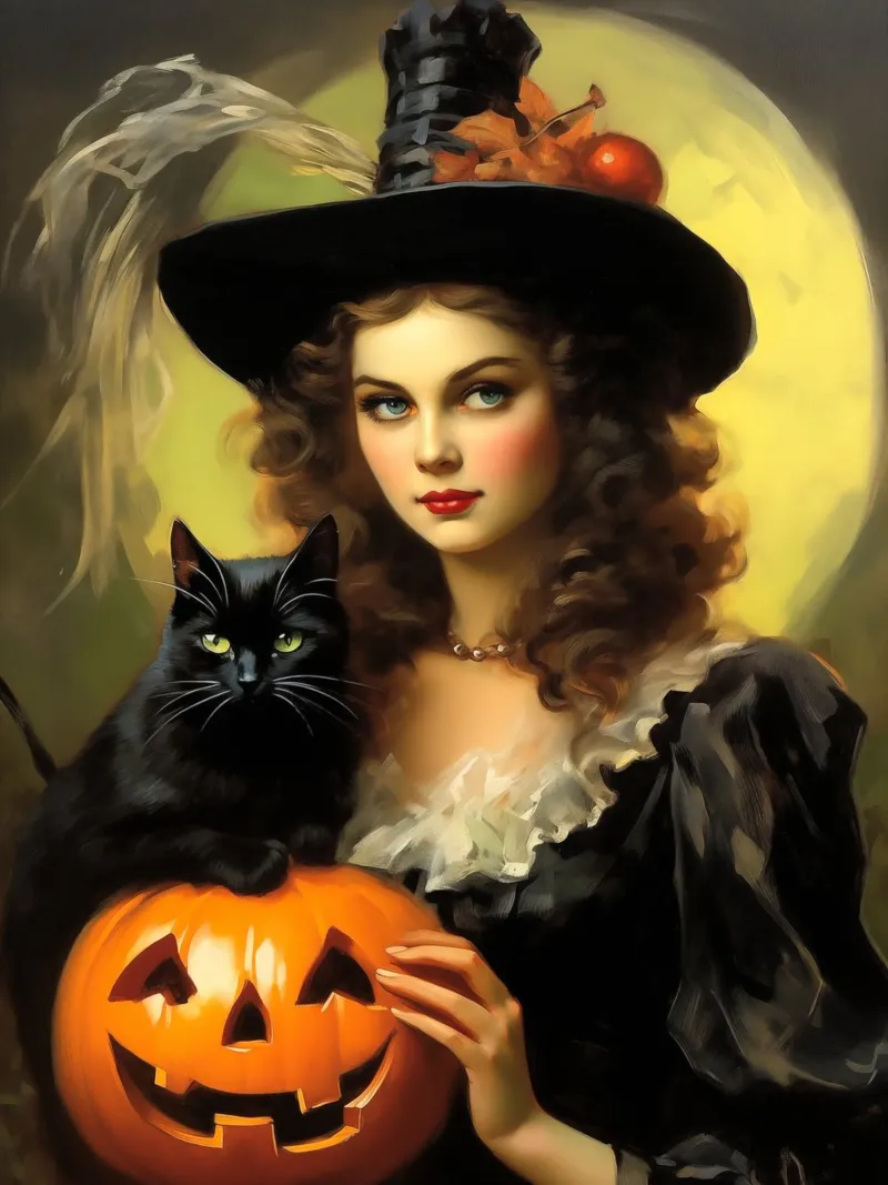 Vintage Halloween Witch canvas with Floater frame by Stellar Creative