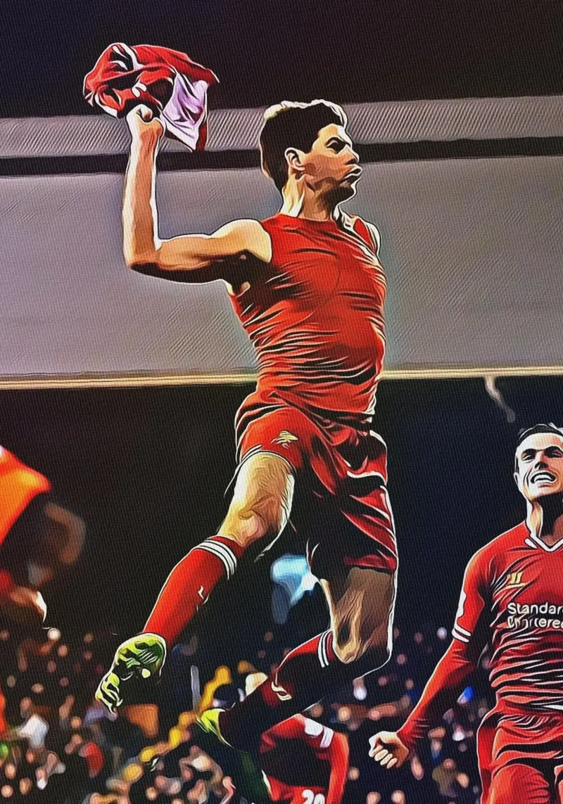 Steven Gerrard Maglia Onda Celebrazione Liverpool Poster tela con Cornice a cassetta da ArdanART