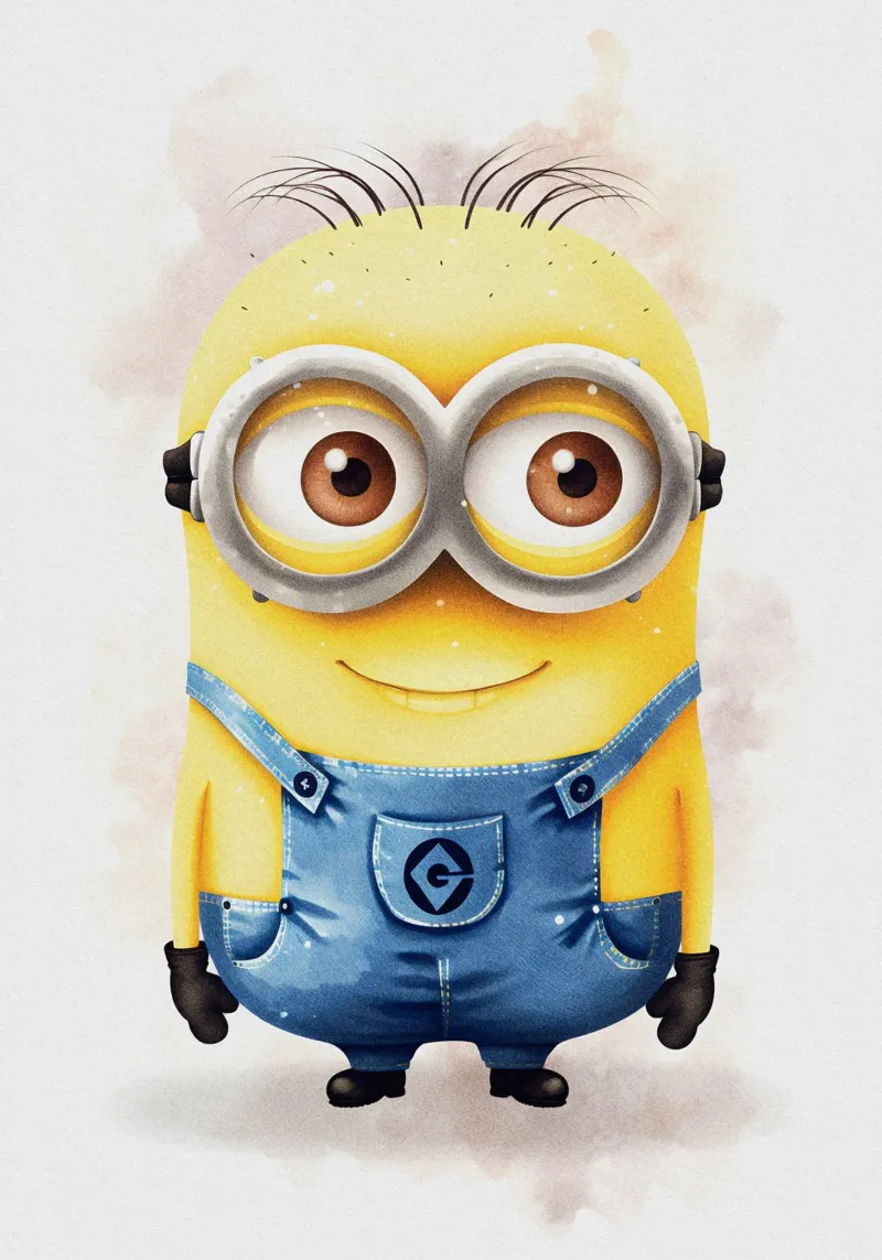 Cute Minion Watercolor poster con telaio in legno da CreativeStudio