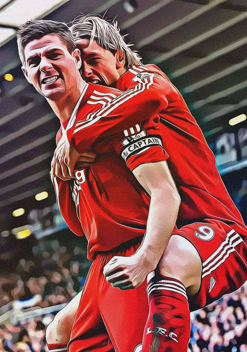 Poster delle celebrazioni iconiche di Steven Gerrard e Fernando Torres tela con Cornice a cassetta da ArdanART