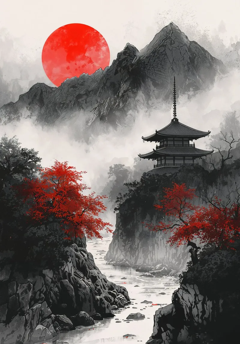 Red Sun Japan tela con Cornice a cassetta da nabakumov