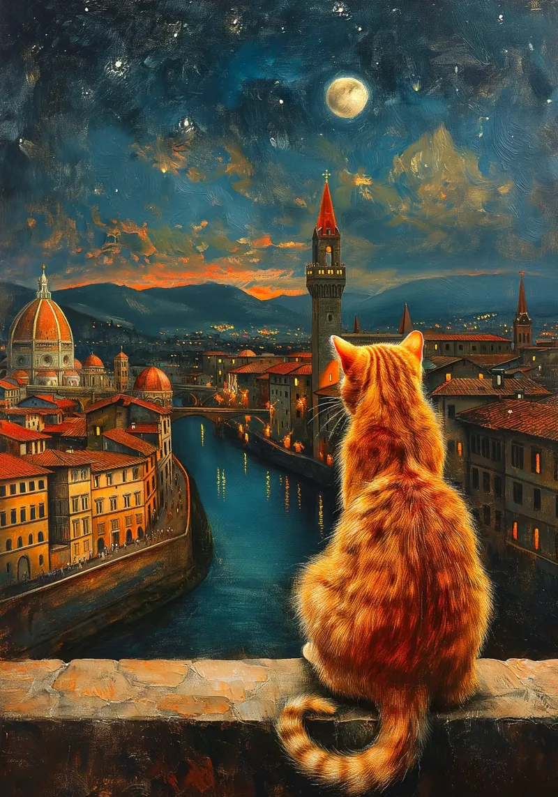 Gatto di Firenze Notte stellata poster da Fleur de Lys